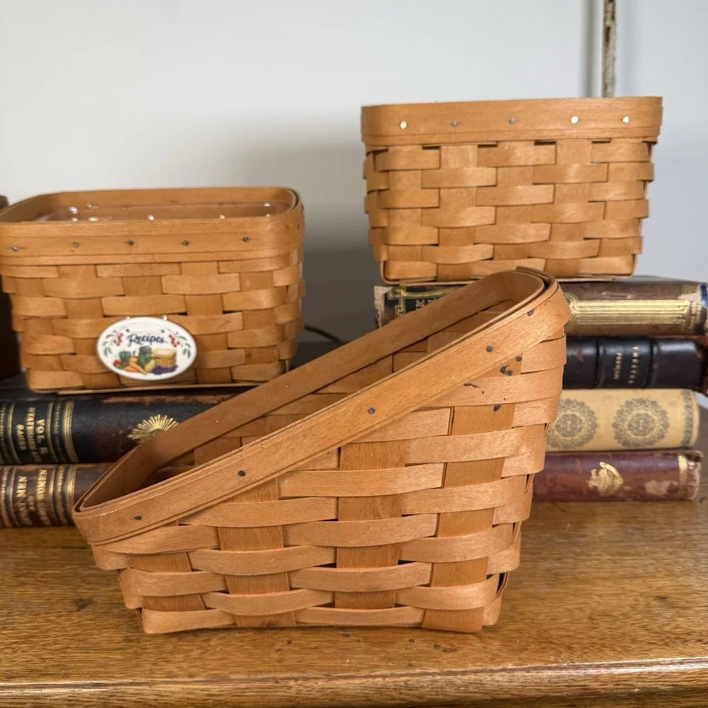 Vintage Longaberger Baskets Lot Of 3 Various Sizes Vegetable Recipe  Signed GUC